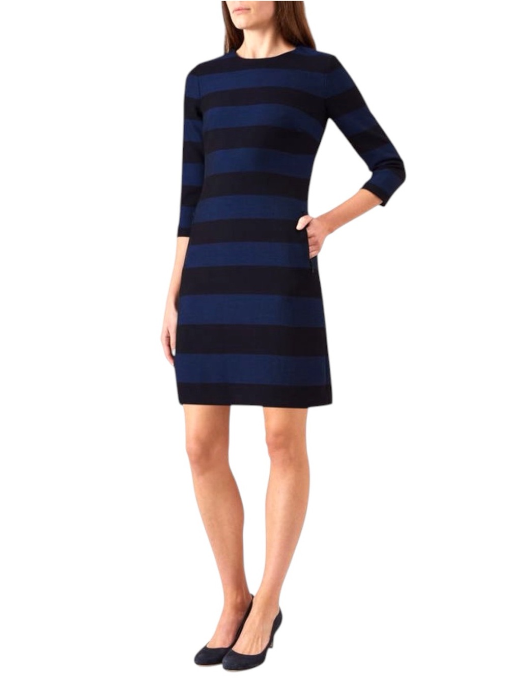 Hobbs London Gracie Navy/Royal Blue Stripe Ponte Sheath Dress (8)